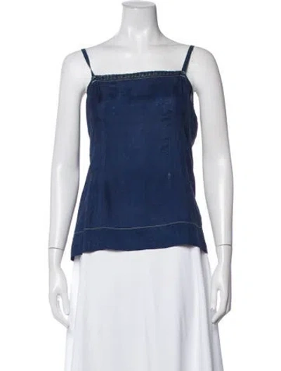 Pre-owned Dosa Silk Square Neckline Top In Blue/white