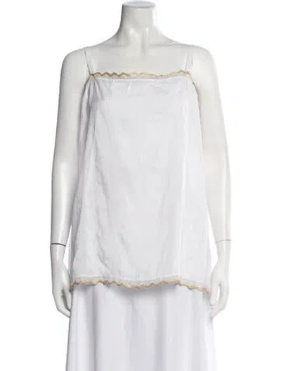 Pre-owned Dosa Silk Square Neckline Top In White