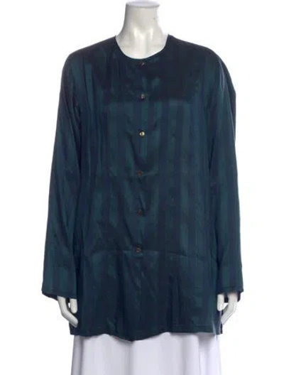 Pre-owned Dosa Silk Striped Button-up Top In Blue