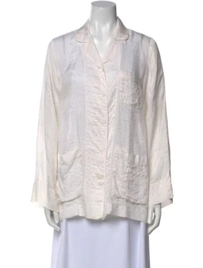 Pre-owned Dosa Silk V-neck Button-up Top In Neutral