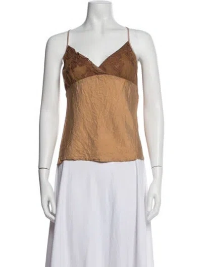Pre-owned Dosa Silk V-neck Top In Brown