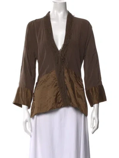 Pre-owned Dosa Silk V-neck Top In Brown
