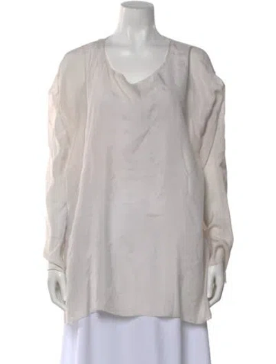 Pre-owned Dosa Silk V-neck Top In Gray