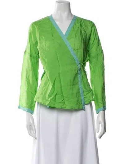 Pre-owned Dosa Silk V-neck Top In Green
