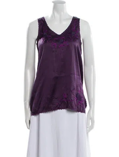 Pre-owned Dosa Silk V-neck Top In Purple