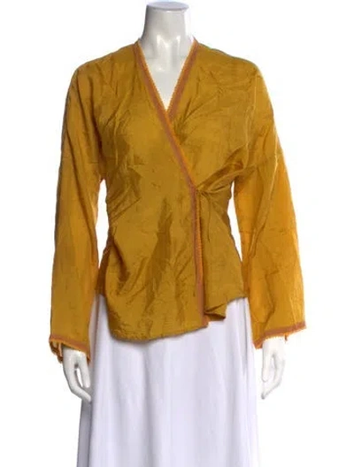 Pre-owned Dosa Silk V-neck Top In Yellow