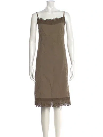 Pre-owned Dosa Square Neckline Knee-length Dress In Brown