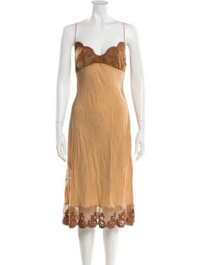 Pre-owned Dosa Square Neckline Midi Length Dress In Brown
