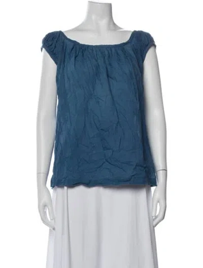 Pre-owned Dosa Square Neckline Short Sleeve Top In Blue