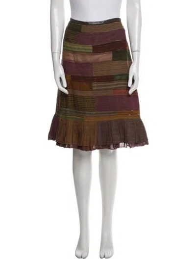 Pre-owned Dosa Striped Knee-length Skirt In Brown