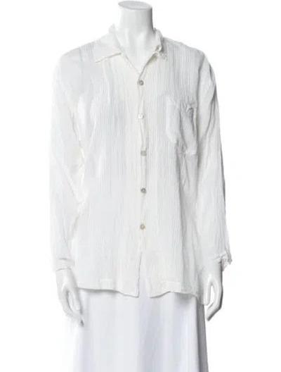 Pre-owned Dosa Striped Long Sleeve Button-up Top In White