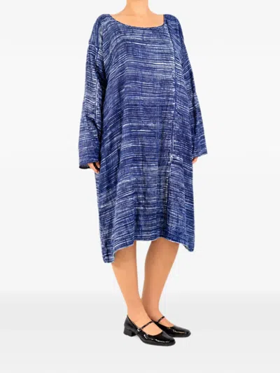 Pre-owned Dosa Striped Long-sleeve Midi Dress In Blue