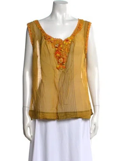 Pre-owned Dosa Striped V-neck Top In Yellow