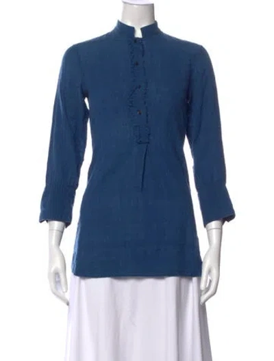 Pre-owned Dosa Three-quarter Sleeve Top In Blue