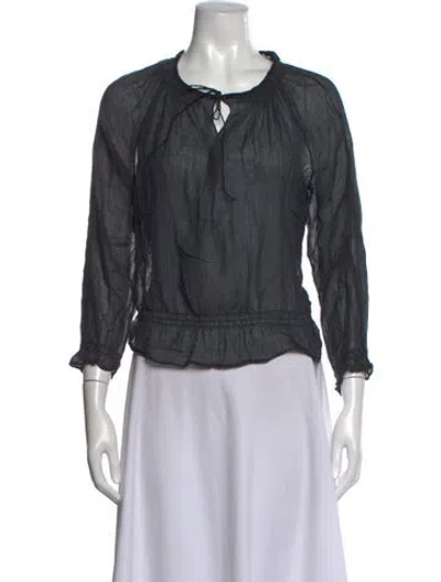 Pre-owned Dosa Tie Neck Long Sleeve Blouse In Grey