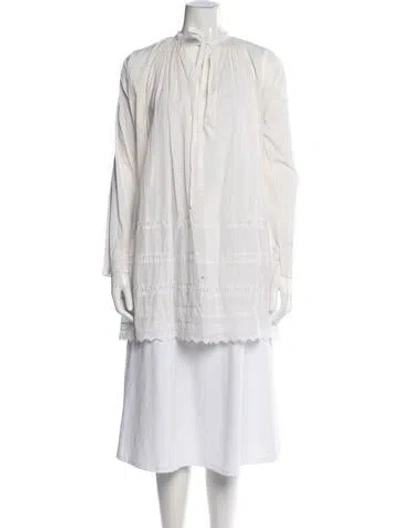 Pre-owned Dosa Tie Neck Long Sleeve Tunic In White