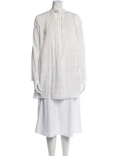 Pre-owned Dosa Tie Neck Long Sleeve Tunic In White