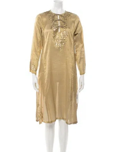 Pre-owned Dosa Tie Neck Midi Length Dress In Neutrals