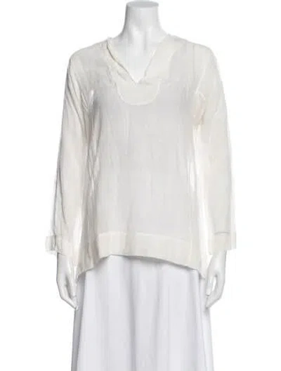 Pre-owned Dosa Tie Neck Three-quarter Sleeve Top In Neutrals