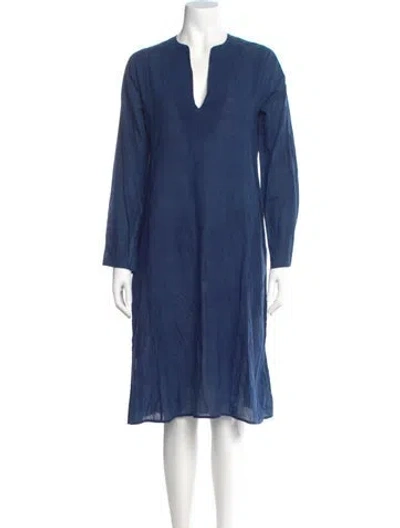 Pre-owned Dosa V-neck Midi Length Dress In Blue