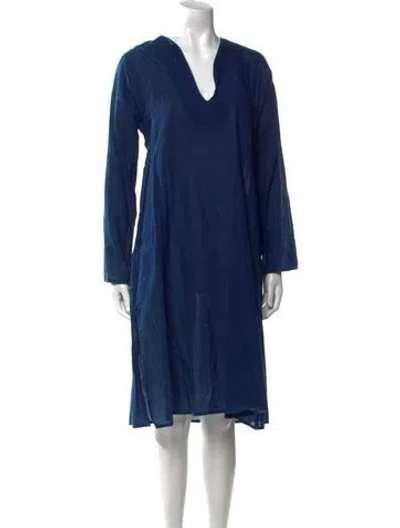 Pre-owned Dosa V-neck Midi Length Dress In Blue