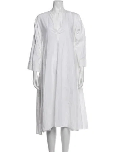 Pre-owned Dosa V-neck Midi Length Dress In White