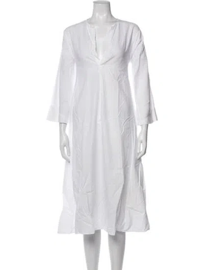 Pre-owned Dosa V-neck Midi Length Dress In White