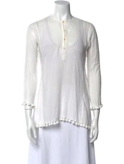 Pre-owned Dosa V-neck Three-quarter Sleeve Blouse In White