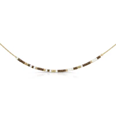 Dot & Dash Design Women's 1 Corinthians 13:13 Morse Code Necklace In Luster Iridescent Pearl, Metallic Antique Brass In Gold