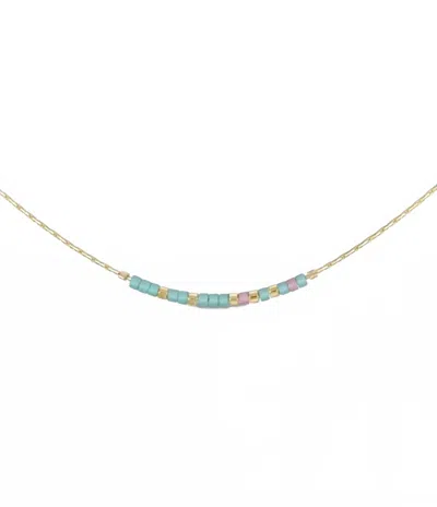 Dot & Dash Design Women's Sister Morse Code Necklace In Light Aqua/ Dusty Rose In Gold