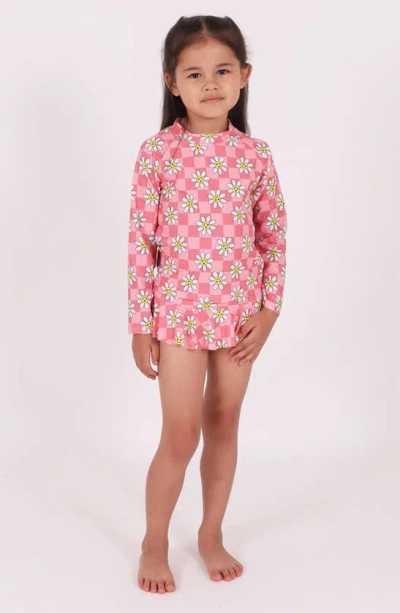 Dot Australia Kids' Daisy Checker Long Sleeve Swim Dress In Pink