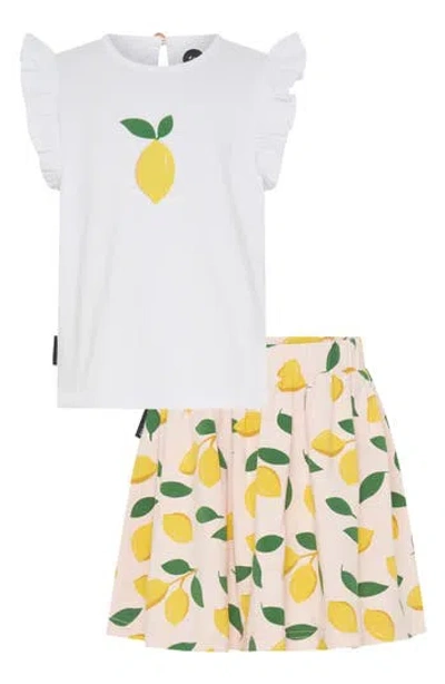 Dot Australia Kids' Lemon Graphic T-shirt & Skirt Set In Yellow