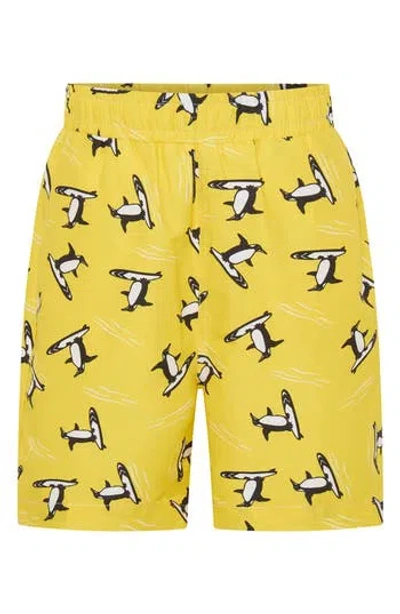 Dot Australia Kids' Penguin Swim Trunks In Yellow