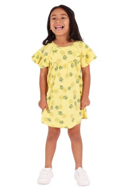 Dot Australia Kids' Pineapples Puff Sleeve Dress In Lemon