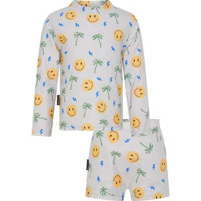 Dot Australia Kids' Smiley Long Sleeve Two-piece Rashguard Swimsuit In Grey