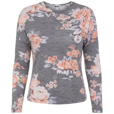 Dot Floral V Neck Pinch Front Dolman Top In Gray