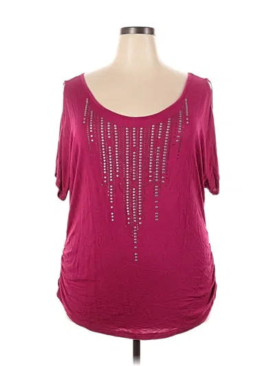 Pre-owned Dots Short Sleeve Top Burgundy Scoop Neck Tops