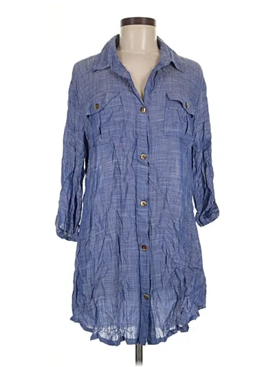 Pre-owned Dotti 3/4 Sleeve Button Down Shirt In Blue