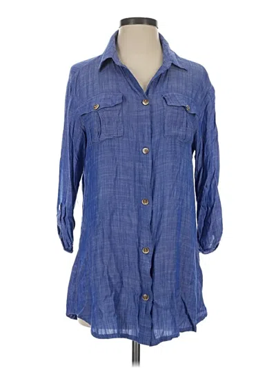 Pre-owned Dotti 3/4 Sleeve Button Down Shirt In Blue