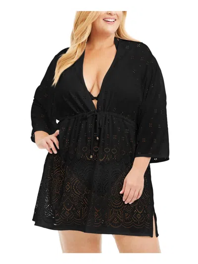 Dotti Plus Womens Plunging Tunic Swim Top Cover-up In Black