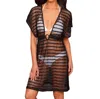 Dotti Striped Tunic Cover Up In Dot Black In Black