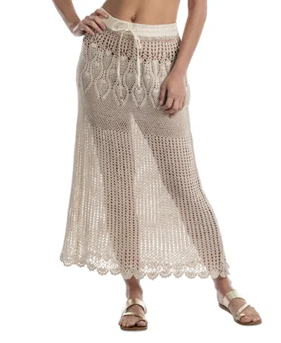 Dotti Women's Cotton Crochet Drawstring-waist Cover-up Maxi Skirt In Beige