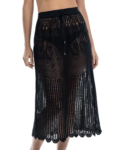 Dotti Women's Cotton Crochet Drawstring-waist Cover-up Maxi Skirt In Black