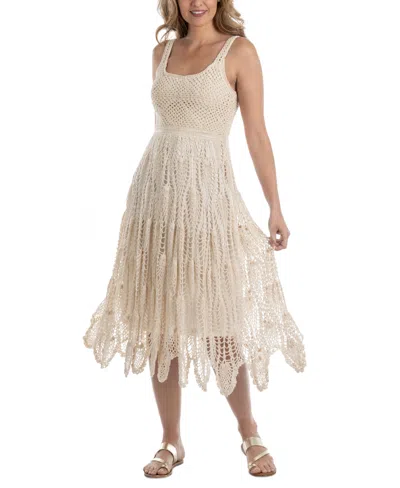 Dotti Women's Cotton Crochet Sleeveless Cover-up Dress In Sand