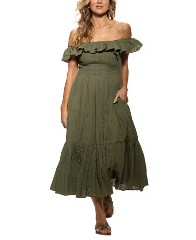 Dotti Women's Cotton On/off-the-shoulder Cover-up Dress In Olive