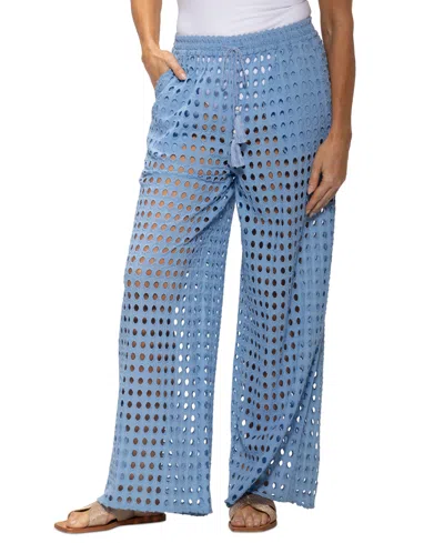 Dotti Women's Cotton Openwork Dot Drawstring-waist Pants In Light Blue