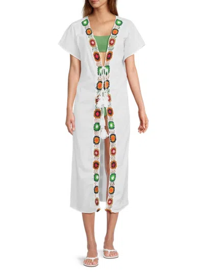 Dotti Women's Floral Embroidered Cover Up Midi Dress In White
