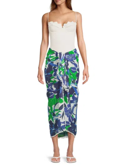 Dotti Women's Floral Sarong Pareo Coverup In Blue Green