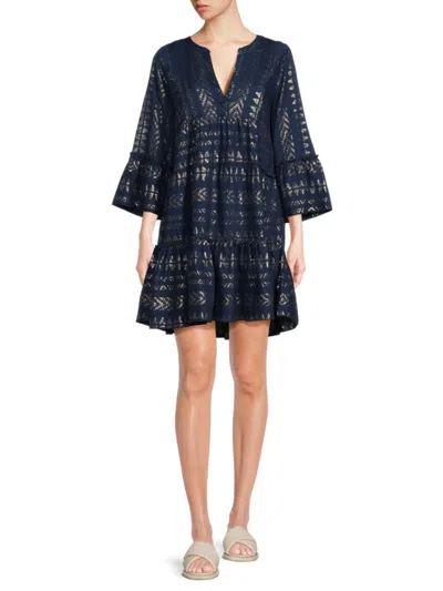 Dotti Women's Foil Print Mini Cover Up Dress In Navy