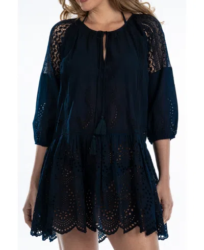 Dotti Women's Lace Cotton Mini Cover-up Dress In Navy